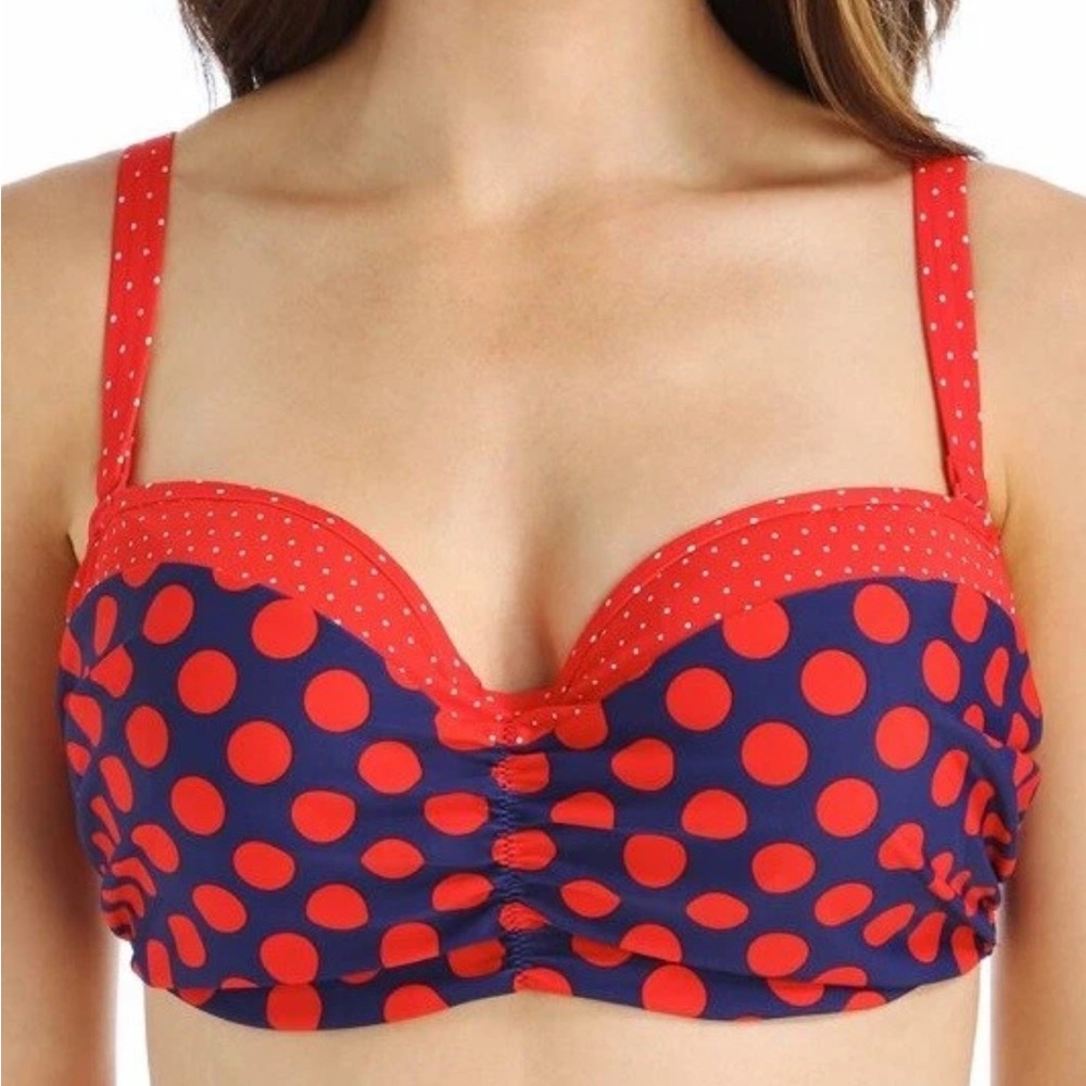 New Curvy Kate Plain Sailing Red & Navy Polka Dot Bikini Top size 32GG Top Only